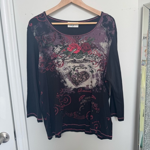 Vintage grunge Black and Red Graphic Top garden chocolate Paris y2k Fairycore 1X - Picture 3 of 6